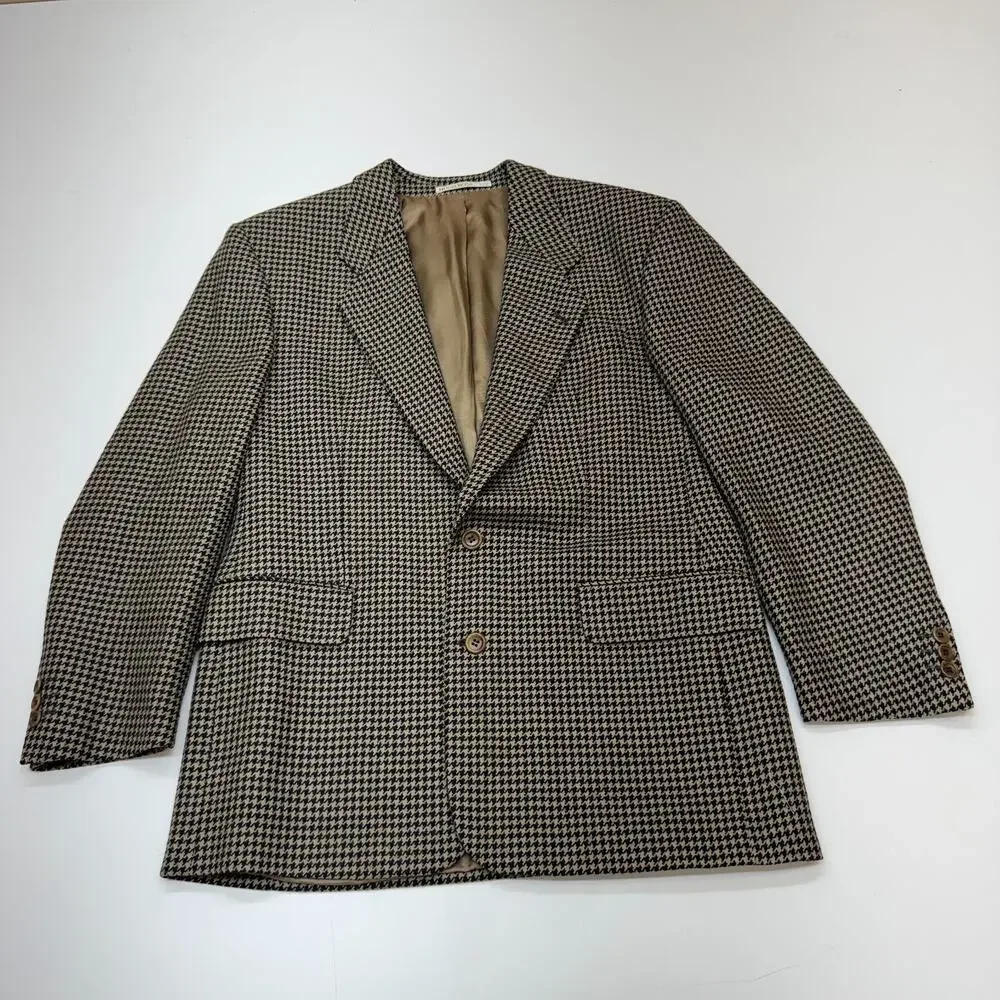 Vintage Mens Hugo Boss Brown Houndstooth Sport Coat Blazer Suit Jacket 38R USA